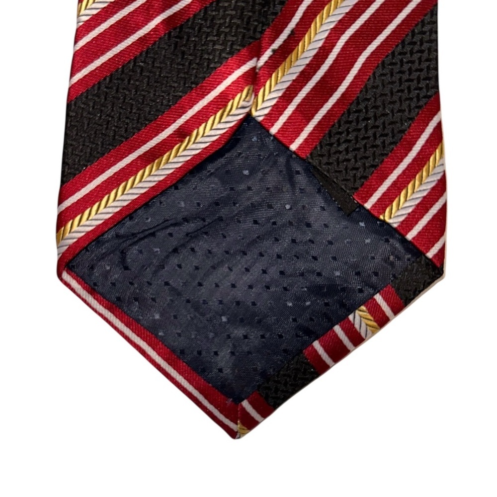 Vtg Kai Long Mens Tie Handmade 100% Silk Red & Black Striped Necktie 58x3.75” - Picture 4 of 5